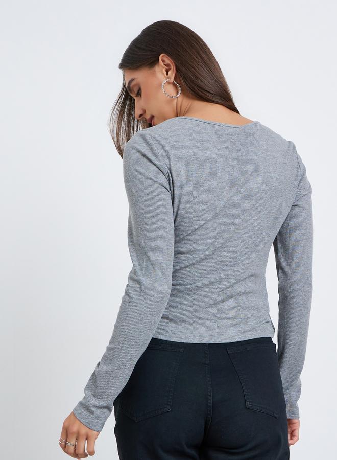 Styli Women Grey Asymmetric Long Sleeve Top - Image 5